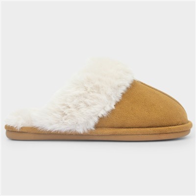 Inaya Womens Chestnut Mule Faux Fur Slipper