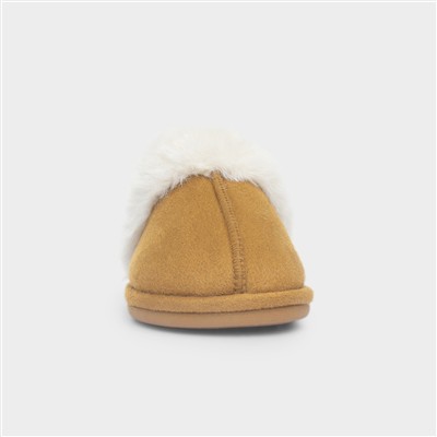 Inaya Womens Chestnut Mule Faux Fur Slipper