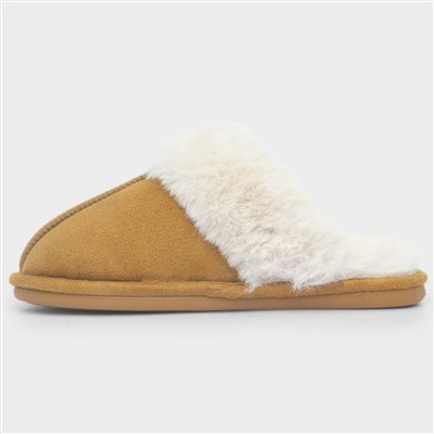 Inaya Womens Chestnut Mule Faux Fur Slipper