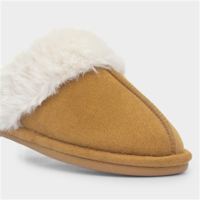 Inaya Womens Chestnut Mule Faux Fur Slipper