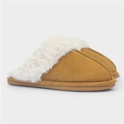 Inaya Womens Chestnut Mule Faux Fur Slipper