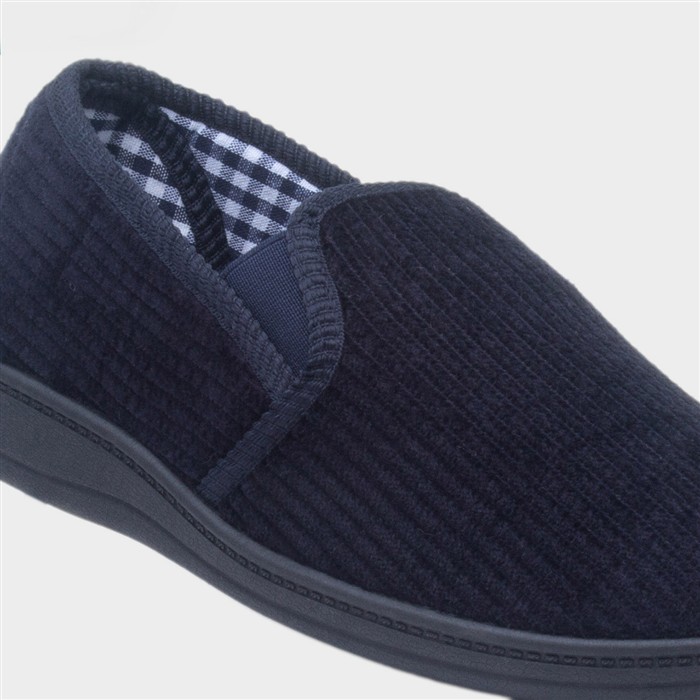 Harry Mens Navy Wide Fit Full Slipper
