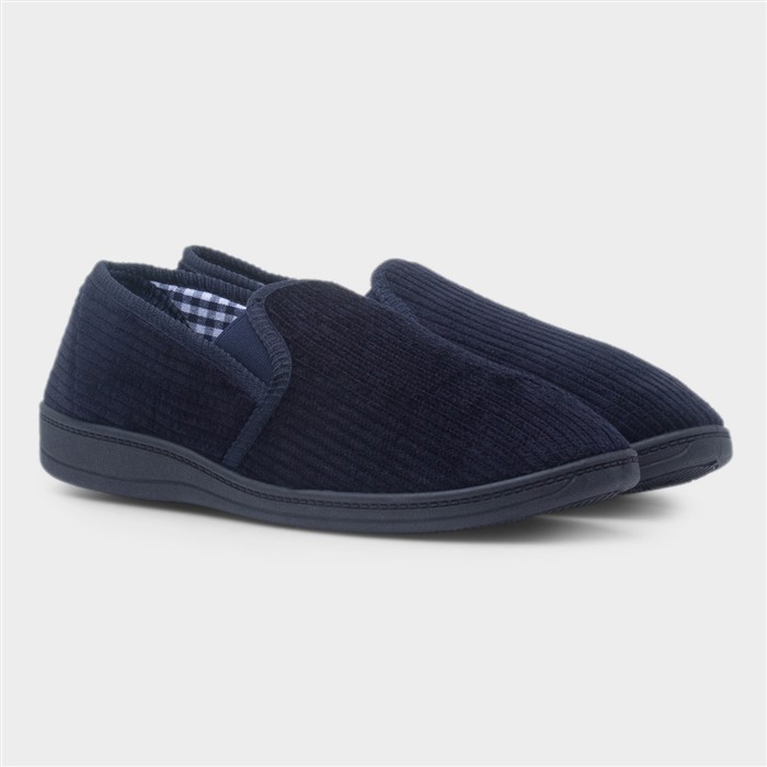 Harry Mens Navy Wide Fit Full Slipper