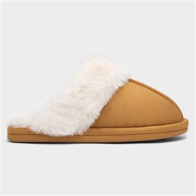 Womens Chestnut Fur Lined Mule Slipper