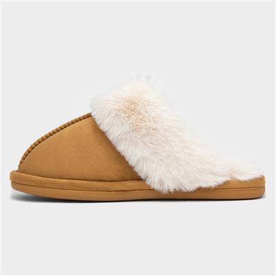 Womens Chestnut Faux Fur Lined Mule Slipper