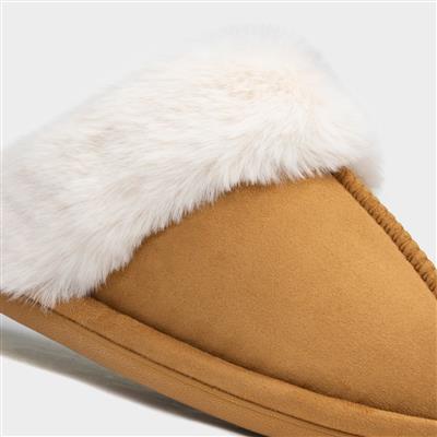 Womens Chestnut Faux Fur Lined Mule Slipper