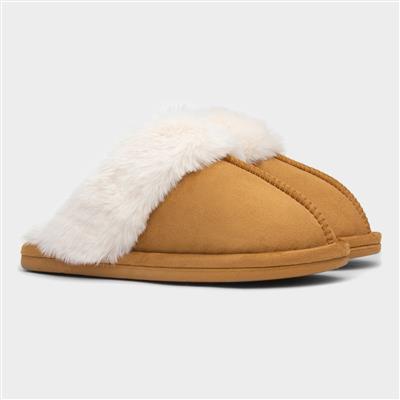 Womens Chestnut Faux Fur Lined Mule Slipper