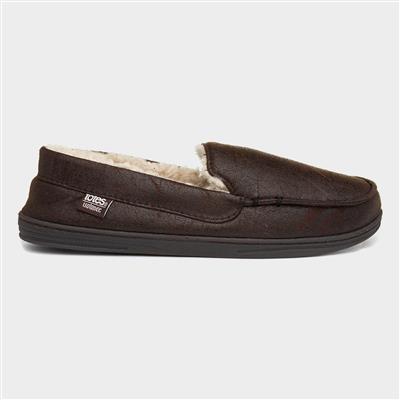 Distressed Mens Brown Warm Lined Slipper