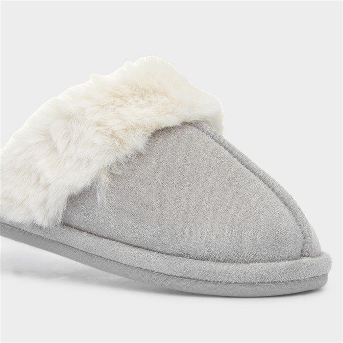 Inaya Grey Womens Mule Faux Fur Slipper