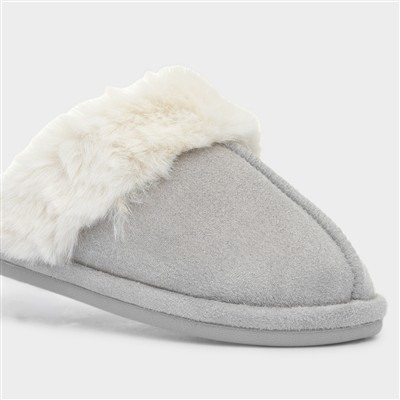 Inaya Grey Womens Mule Faux Fur Slipper