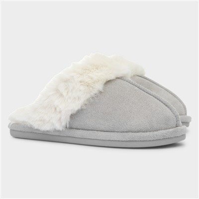Inaya Grey Womens Mule Faux Fur Slipper