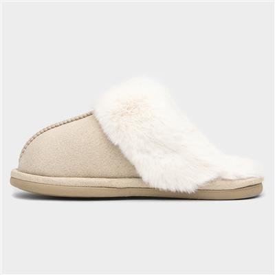 Womens Nude Faux Fur Lined Mule Slipper