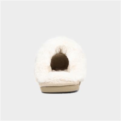 Womens Nude Faux Fur Lined Mule Slipper