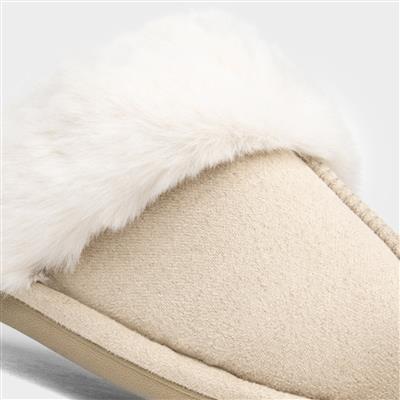 Womens Nude Faux Fur Lined Mule Slipper