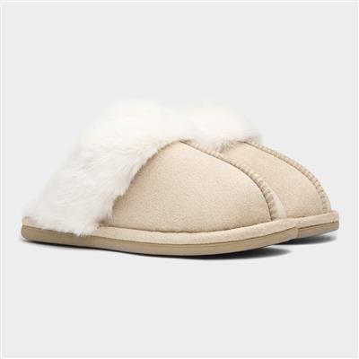 Womens Nude Faux Fur Lined Mule Slipper