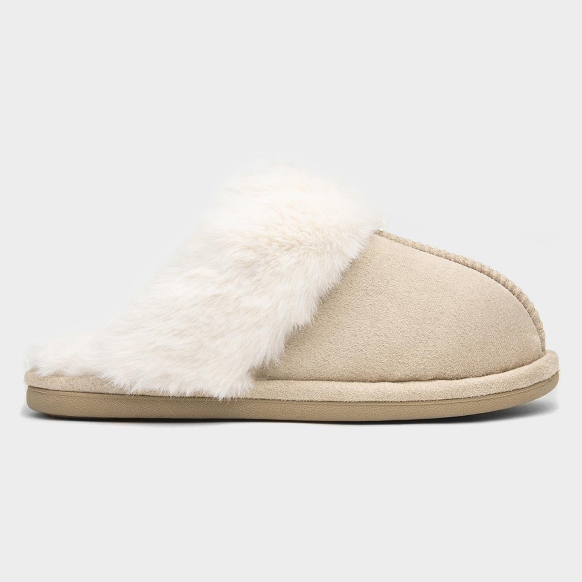 Womens Nude Faux Fur Lined Mule Slipper