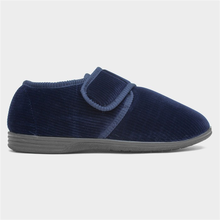Zak Mens Navy Wide Fit Full Slipper
