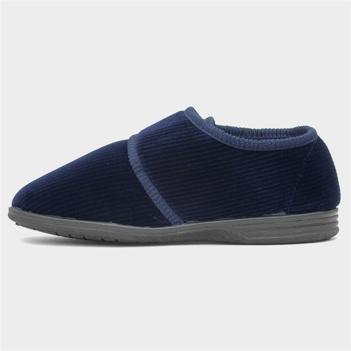 Zak Mens Navy Wide Fit Full Slipper