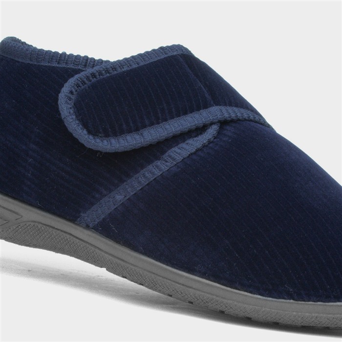 Zak Mens Navy Wide Fit Full Slipper