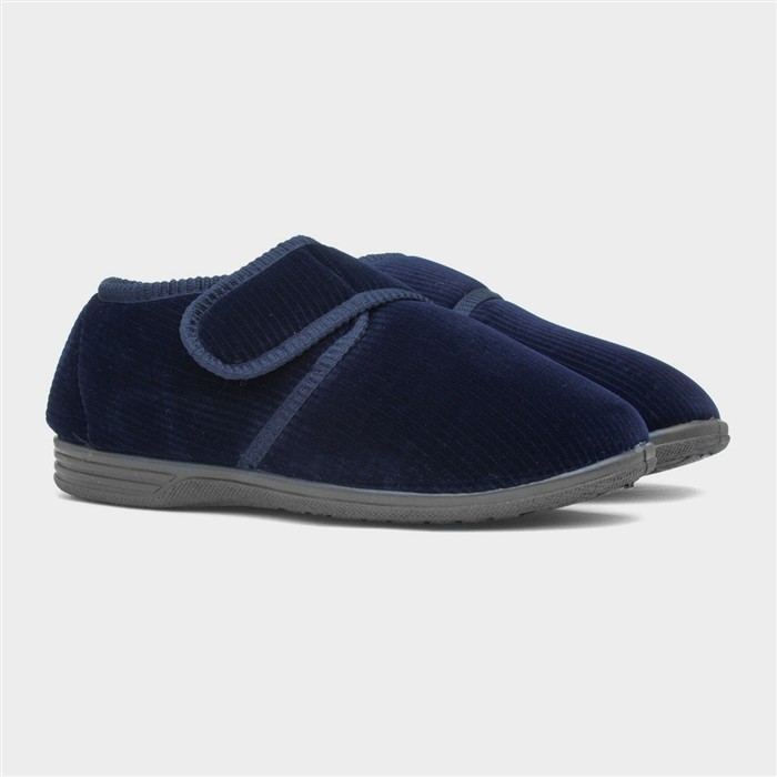 Zak Mens Navy Wide Fit Full Slipper