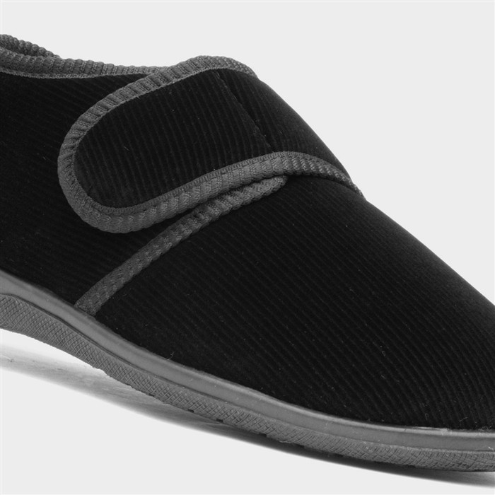 Zak Mens Black Wide Fit Full Slipper