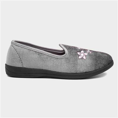 Mavis Womens Grey Velour Slippers