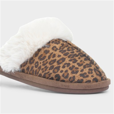 Inaya Womens Brown Leopard Print Slipper