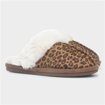 Inaya Womens Brown Leopard Print Slipper