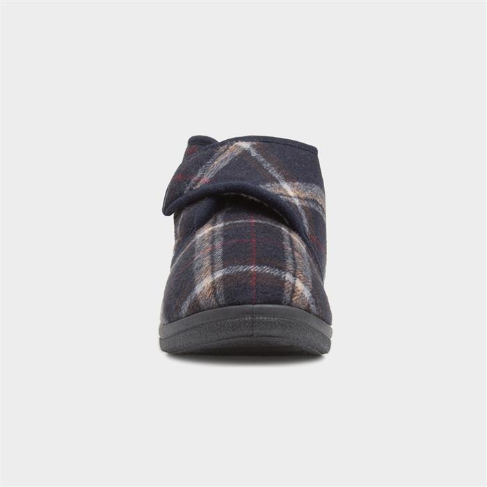 Cecil Mens Navy Tartan Slipper Boots