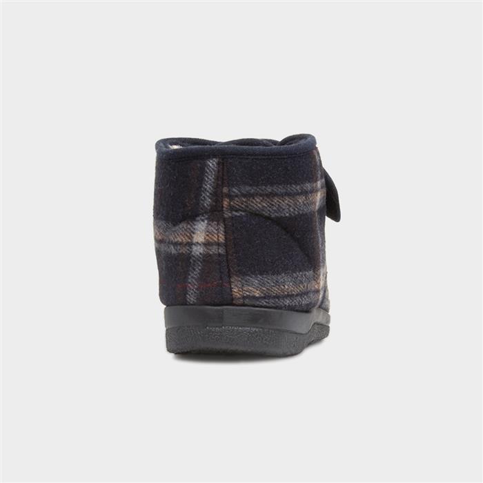 Cecil Mens Navy Tartan Slipper Boots