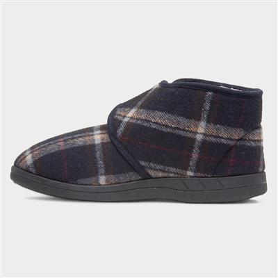 Cecil Mens Navy Tartan Slipper Boots