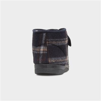 Cecil Mens Navy Tartan Slipper Boots