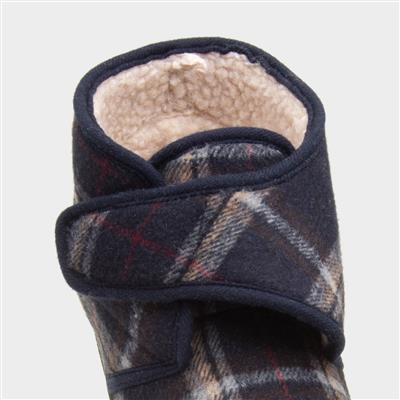 Cecil Mens Navy Tartan Slipper Boots