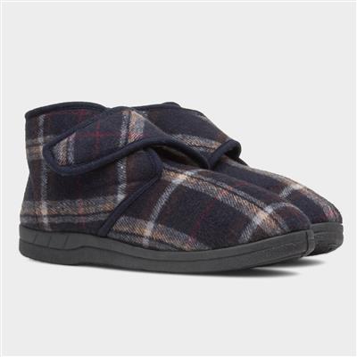 Cecil Mens Navy Tartan Slipper Boots