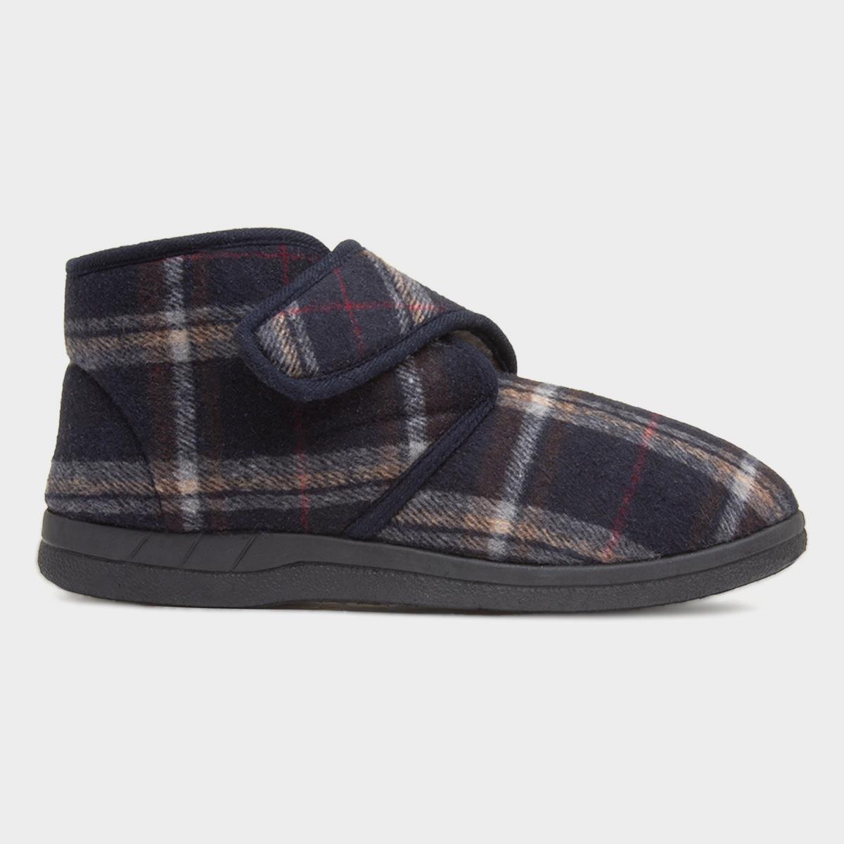 Cecil Mens Navy Tartan Slipper Boots