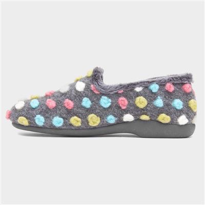 Helix Womens Grey Polka Dot Full Slipper