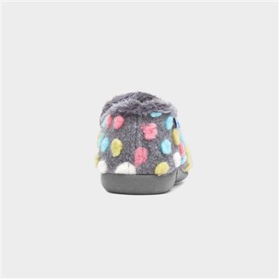 Helix Womens Grey Polka Dot Full Slipper