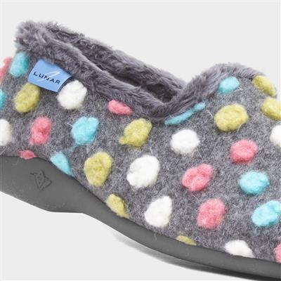 Helix Womens Grey Polka Dot Full Slipper