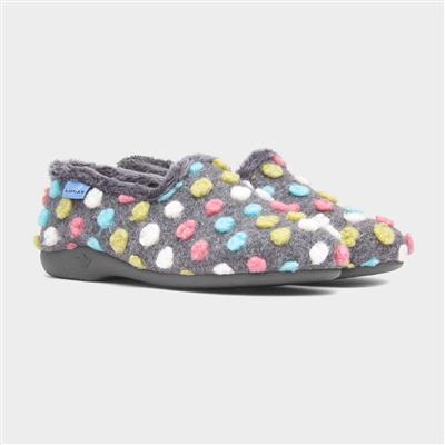 Helix Womens Grey Polka Dot Full Slipper