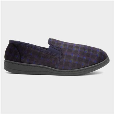 Jo & Joe Edward Mens Navy Wide Fit Full Slipper-69964 | Shoe Zone