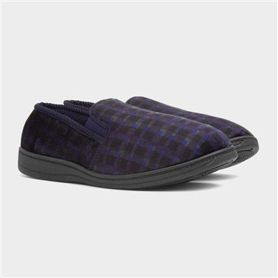 Edward Mens Navy Wider Fit Full Slipper