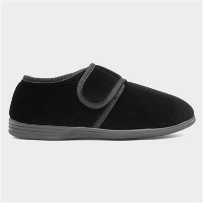 Zak Mens Black Wider Fitting Slipper