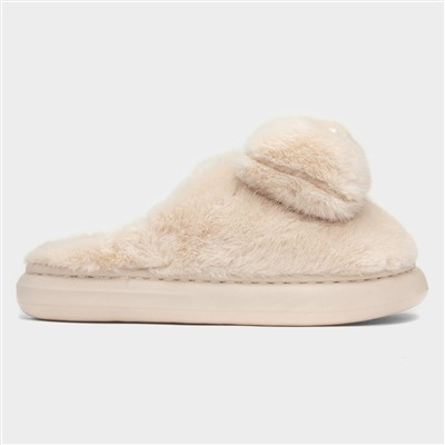 Womens Khaki Teddy Bear Mule Slipper