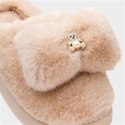 Womens Mocha Teddy Bear Mule Slipper