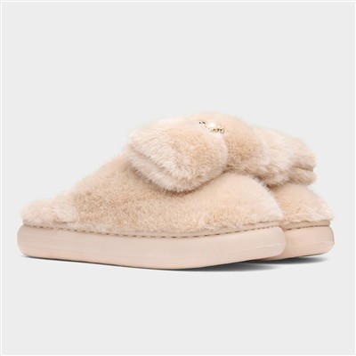 Womens Mocha Teddy Bear Mule Slipper