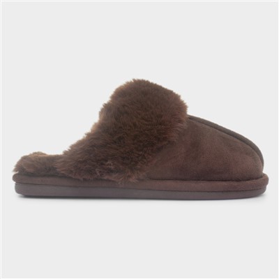 Inaya Womens Brown Mule Faux Fur Slipper