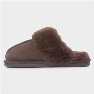 Inaya Womens Brown Mule Faux Fur Slipper