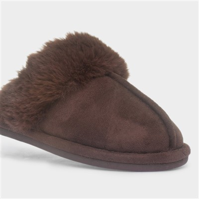 Inaya Womens Brown Mule Faux Fur Slipper