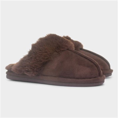 Inaya Womens Brown Mule Faux Fur Slipper