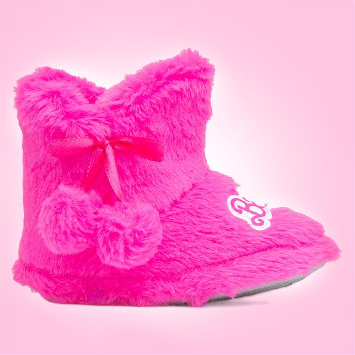 Kids Pink Fuchsia Fluffy Slipper Boot